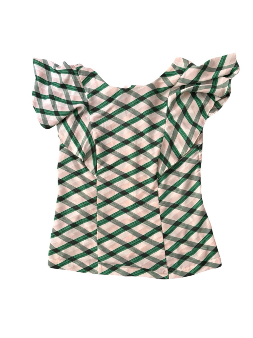 Banana Republic Green Plaid Flutter Sleeve Blouse Size 8 Preppy Lightweight Top